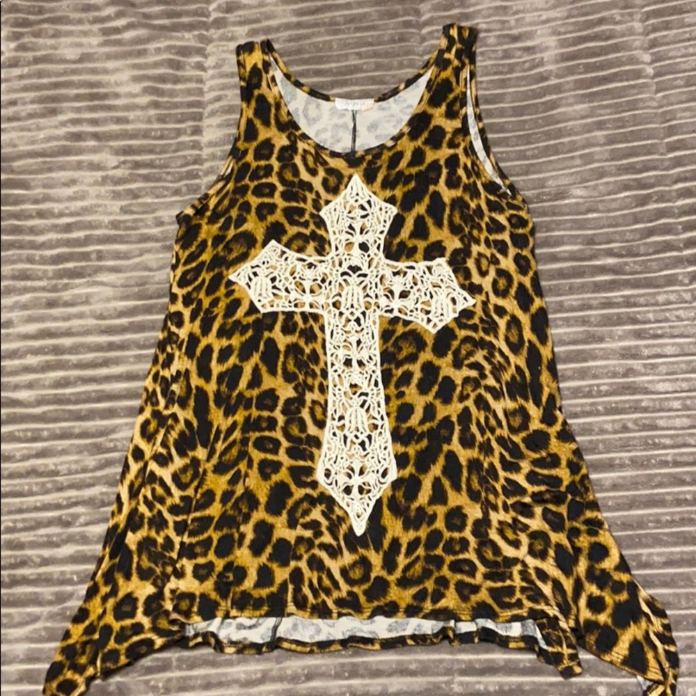 Animal print tank top with cross